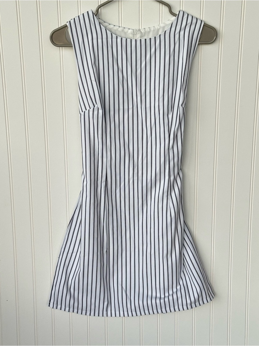 White and Black Striped Tie-Back Cinch-Waist Dress